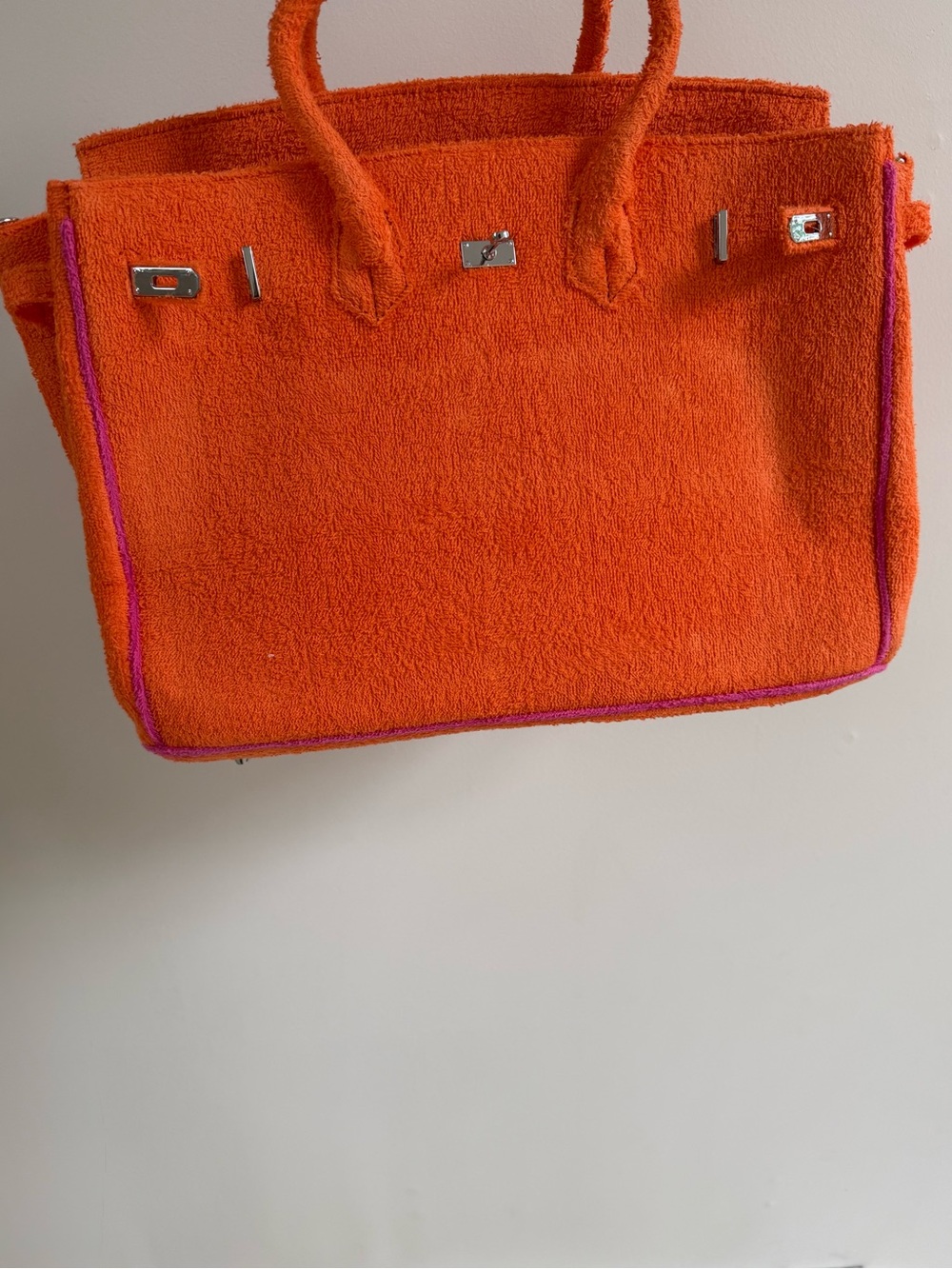 Boatkin Terry Orange Women's Tote Bag with Pink Trim